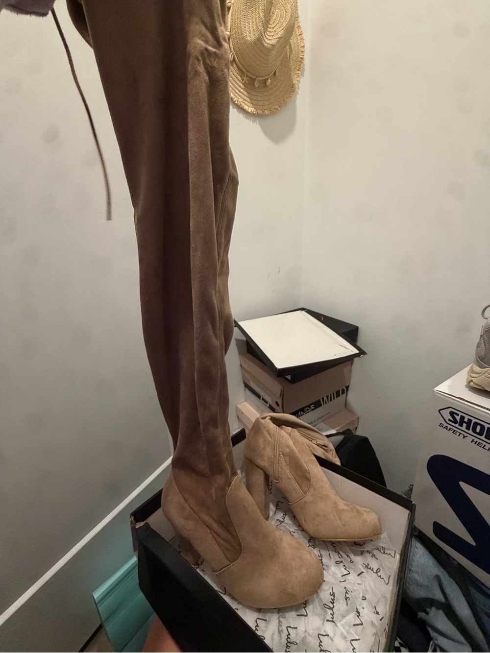 Lulu's Tan Suede Over-the-Knee Boots with Matching Ankle Booties
